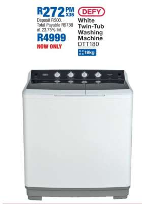 DEFY White Twin-Tub Washing Machine DTT180