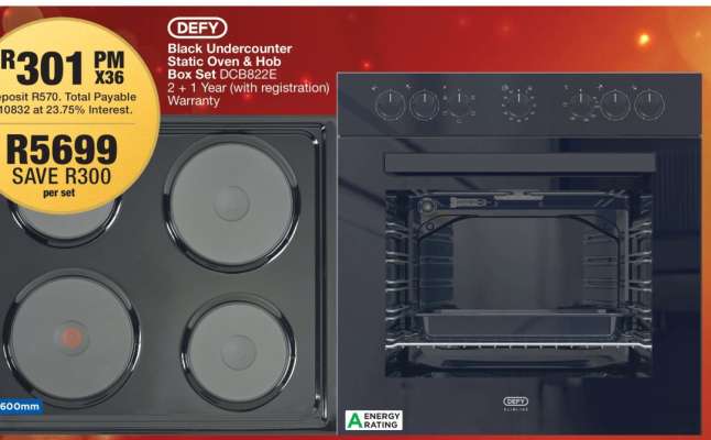 DEFY Black Undercounter Static Oven & Hob Box Set DC82E2