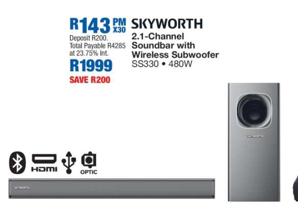 SKYWORTH 2.1 Channel Soundbar with Wireless Subwoofer