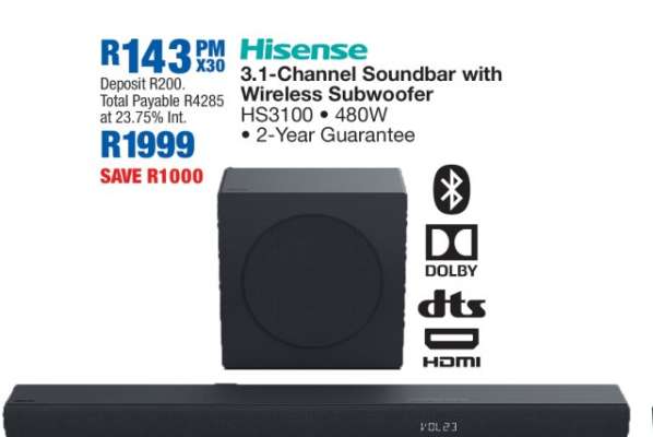 Hisense 3.1-Channel Soundbar with Wireless Subwoofer
