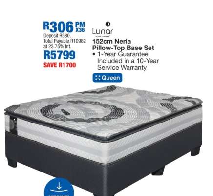 Lunar 152cm Neria Pillow-Top Base Set