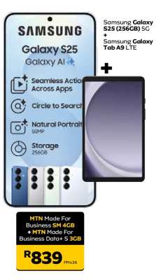 Samsung Galaxy S25 (256GB) 5G + Samsung Galaxy Tab A9 LTE