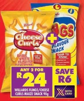 WILLARDS FLINGS/CHEESE CURLS MAIZE SNACK 90g