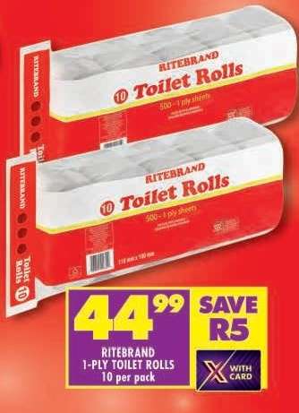 RITEBRAND 1-PLY TOILET ROLLS