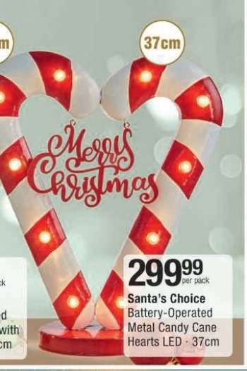 Santa's Choice Battery-Operated Metal Candy Cane Hearts LED - 37cm
