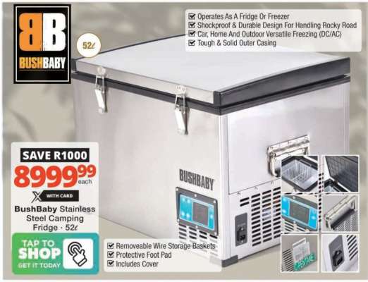BushBaby Stainless Steel Camping Fridge - 52L