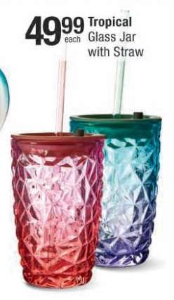 Tropical Glass Jar with Straw