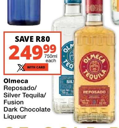 Olmeca Reposado/Silver Tequila/Fusion Dark Chocolate Liqueur