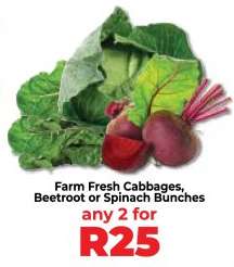 Farm Fresh Cabbages, Beetroot or Spinach Bunches