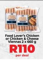 Food Lover’s Chicken or Chicken & Cheese Viennas 2 x 660 g