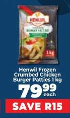 Henwil Frozen Crumbed Chicken Burger Patties 1 kg