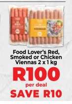 Food Lover’s Red, Smoked or Chicken Viennas 2 x 1 kg