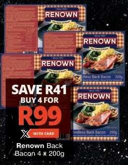 Renown Back Bacon 4 x 200g