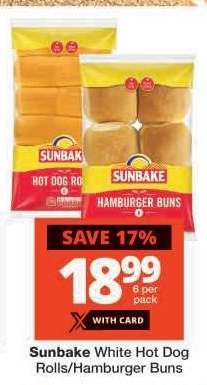 Sunbake White Hot Dog Rolls/Hamburger Buns