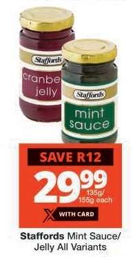 Staffords Mint Sauce/Jelly All Variants