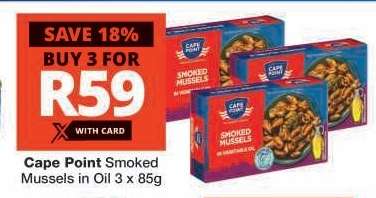 Cape Point Smoked Mussels in Oil 3 x 85g