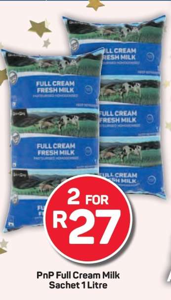 PnP Full Cream Milk Sachet 1 Litre