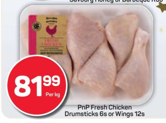 PnP Fresh Chicken Drumsticks 6s or Wings 12s
