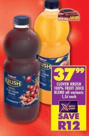 Clover Krush 100% Fruit Juice Blend All Variants