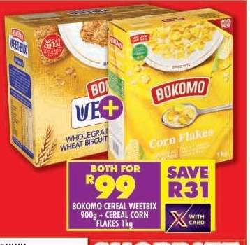 Bokomo Cereal Weetbix 900g + Cereal Corn Flakes 1kg