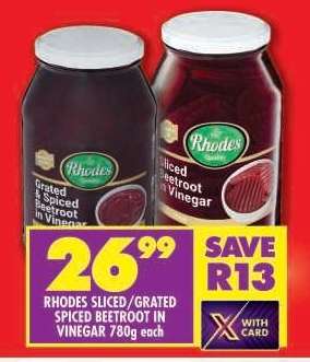 RHODES SLICED/GRATED SPICED BEETROOT IN VINEGAR 780g