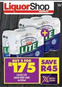 CASTLE LITE LAGER BEER CANS 6x500ml