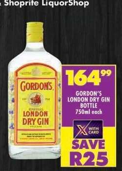 GORDON'S LONDON DRY GIN BOTTLE