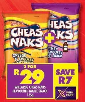 WILLARDS CHEAS NAKS FLAVOURED MAIZE SNACK 135g