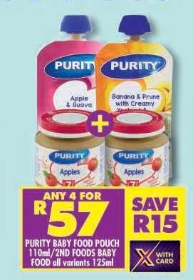 PURITY BABY FOOD POUCH 110ml/2ND FOODS BABY FOOD all variants 125ml