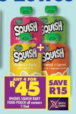 RHODES SQUISH BABY FOOD POUCH all variants 110ml