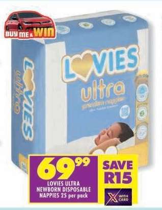 LOVIES ULTRA NEWBORN DISPOSABLE NAPPIES 25 per pack