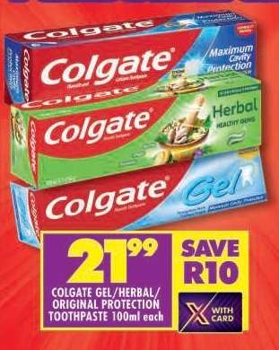 COLGATE GEL/HERBAL/ORIGINAL PROTECTION TOOTHPASTE 100ml each