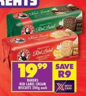 BAKERS RED LABEL CREAM BISCUITS 200g each