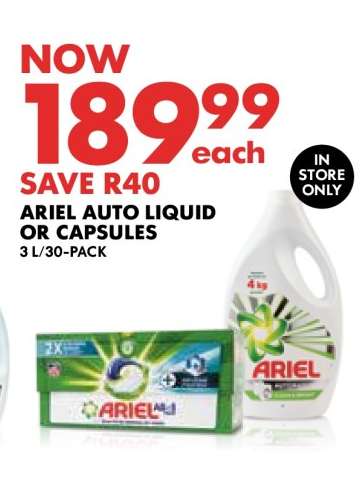 ARIEL AUTO LIQUID OR CAPSULES