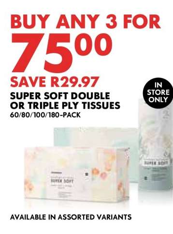 Super Soft Double or Triple Ply Tissues