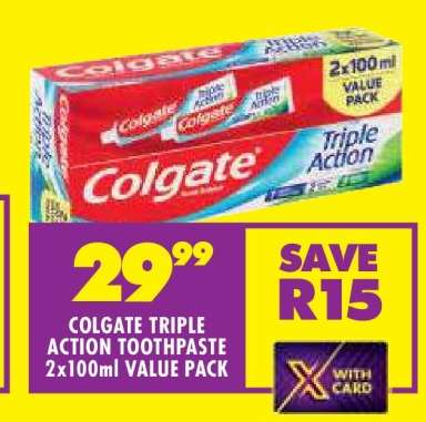 COLGATE TRIPLE ACTION TOOTHPASTE 2x100ml VALUE PACK