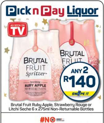 Brutal Fruit Ruby Apple, Strawberry Rouge or Litchi Seche 6 x 275ml Non-Returnable Bottles