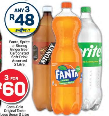 Fanta, Sprite or Stoney Ginger Beer Carbonated Soft Drink Assorted 2 Litre