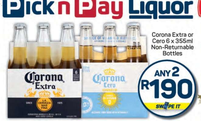 Corona Extra or Cero 6 x 355ml Non-returnable Bottles