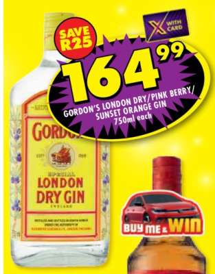 Gordon's London Dry/Pink Berry/Sunset Orange Gin 750ml