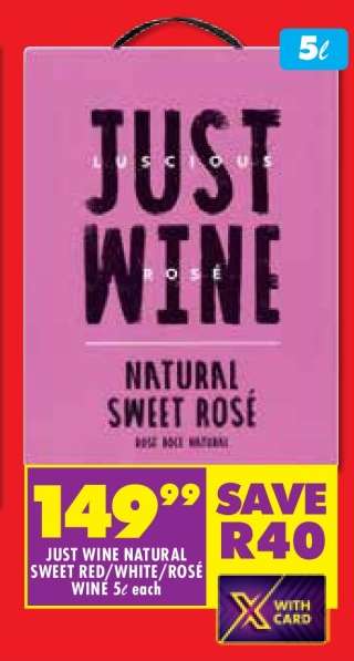 JUST WINE NATURAL SWEET RED/WHITE/ROSÉ WINE 5ℓ