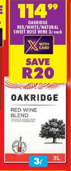 OAKRIDGE RED/WHITE/NATURAL SWEET ROSE WINE 3ℓ