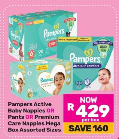 Pampers Active Baby Nappies OR Pants OR Premium Care Nappies Mega Box Assorted Sizes