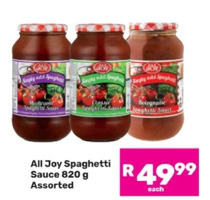 All Joy Spaghetti Sauce 820 g Assorted