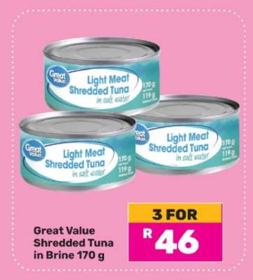 Great Value Shredded Tuna in Brine 170 g