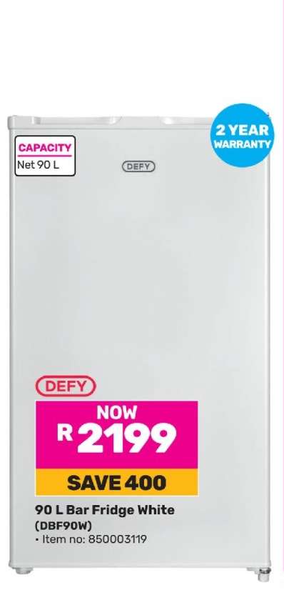 Defy 90 L Bar Fridge White (DBF90W)