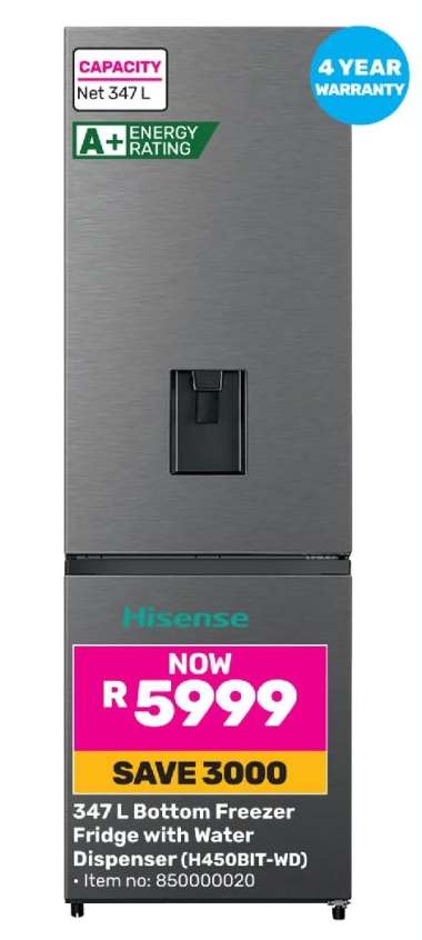 Hisense 347 L Bottom Freezer Fridge with Water Dispenser (H450BIT-WD)