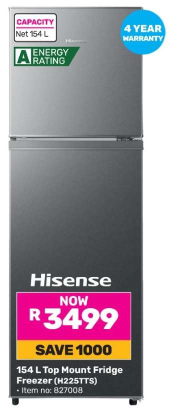 Hisense 154 L Top Mount Fridge Freezer (H225TTS)
