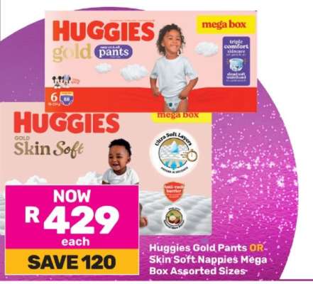 Huggies Gold Pants OR Skin Soft Nappies Mega Box