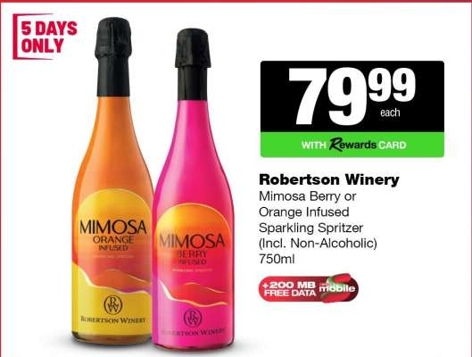 Robertson Winery Mimosa Berry or Orange Infused Sparkling Spritzer
